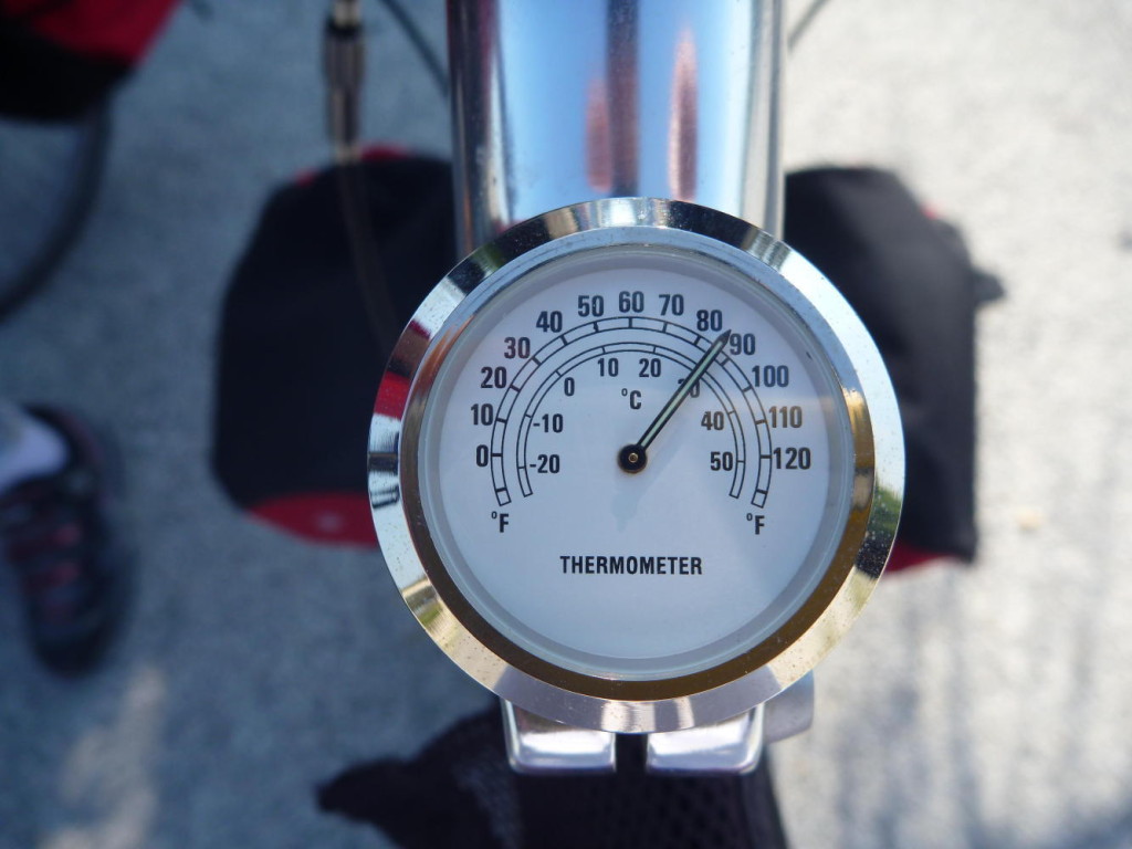 Jocelyn's new bike stem thermometer. Really cool. 
