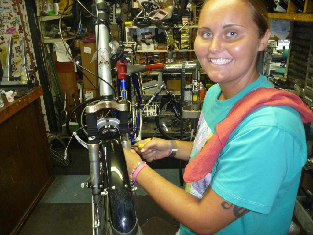 Let's see if Jocelyn will be smiling while working on her bike in the middle of Texas when it is a dusty 100 degrees. 