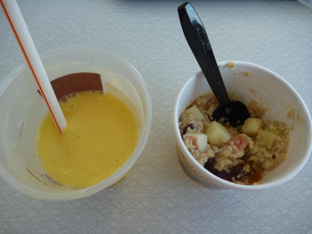 Good oatmeal and mango smoothie from McDonald's. 