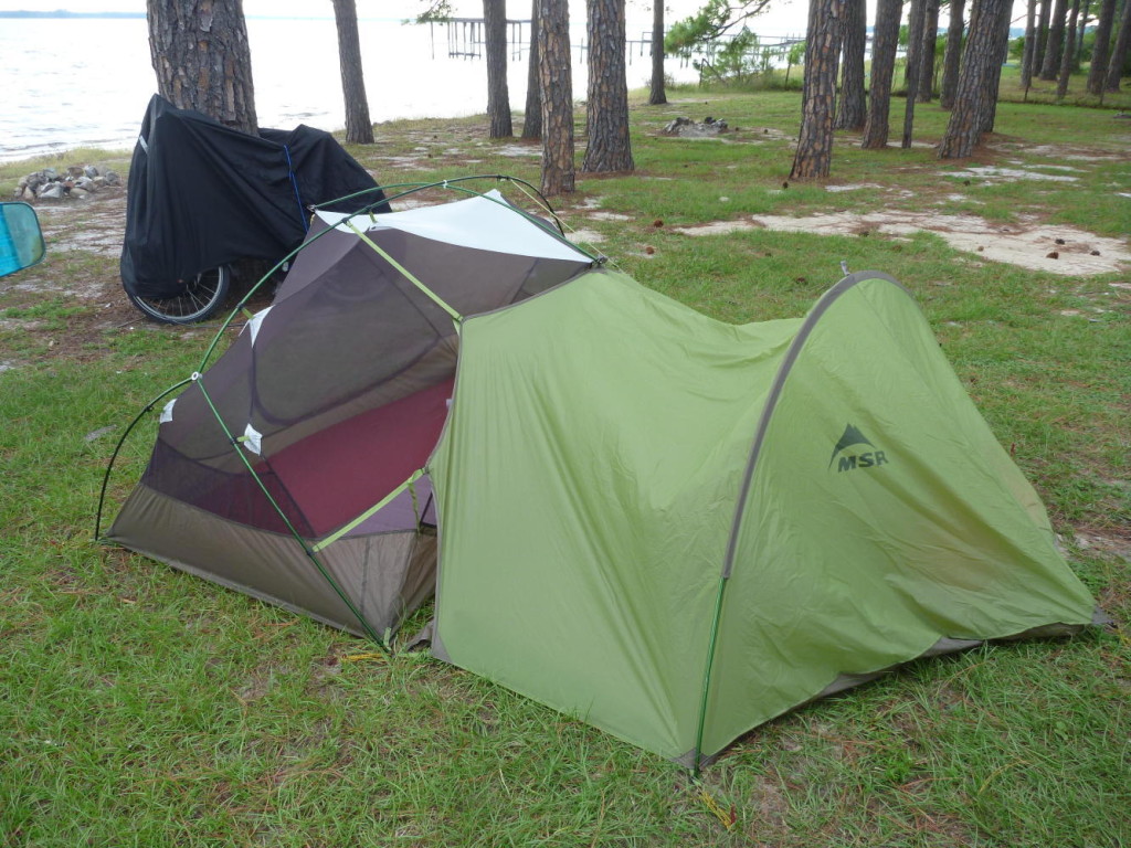 Our Hubba Hubba tent with gear shed. 