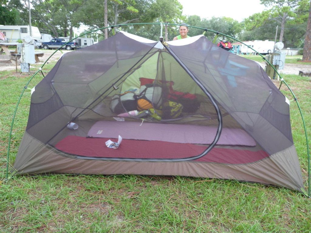 No rain fly so all the critters can see us as we sleep. 