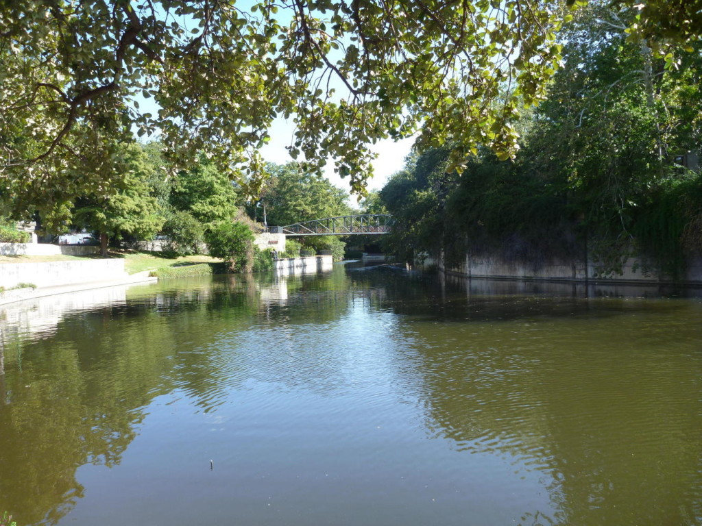 Several pictures of the River Walk area of San Antonio. 