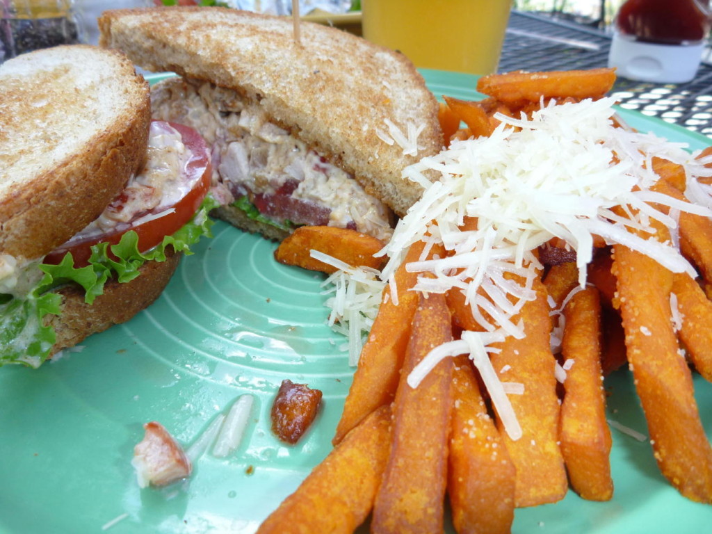and Jocelyn had the chicken salad sandwich and sweet potato fries. 