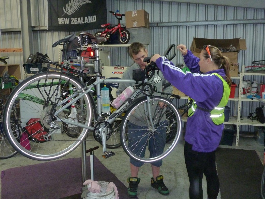 Jeremy working on Jocelyn's ride. 