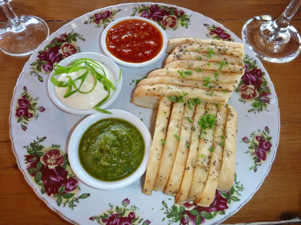 Bread and dips with our wine. 