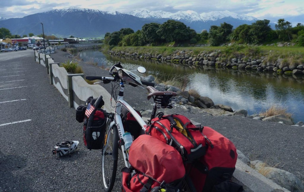 Arriving in Kaikoura after a 25 mile ride in a Kiwi truck. If Frasier hadn't come along we may still be on the inland route 70. 