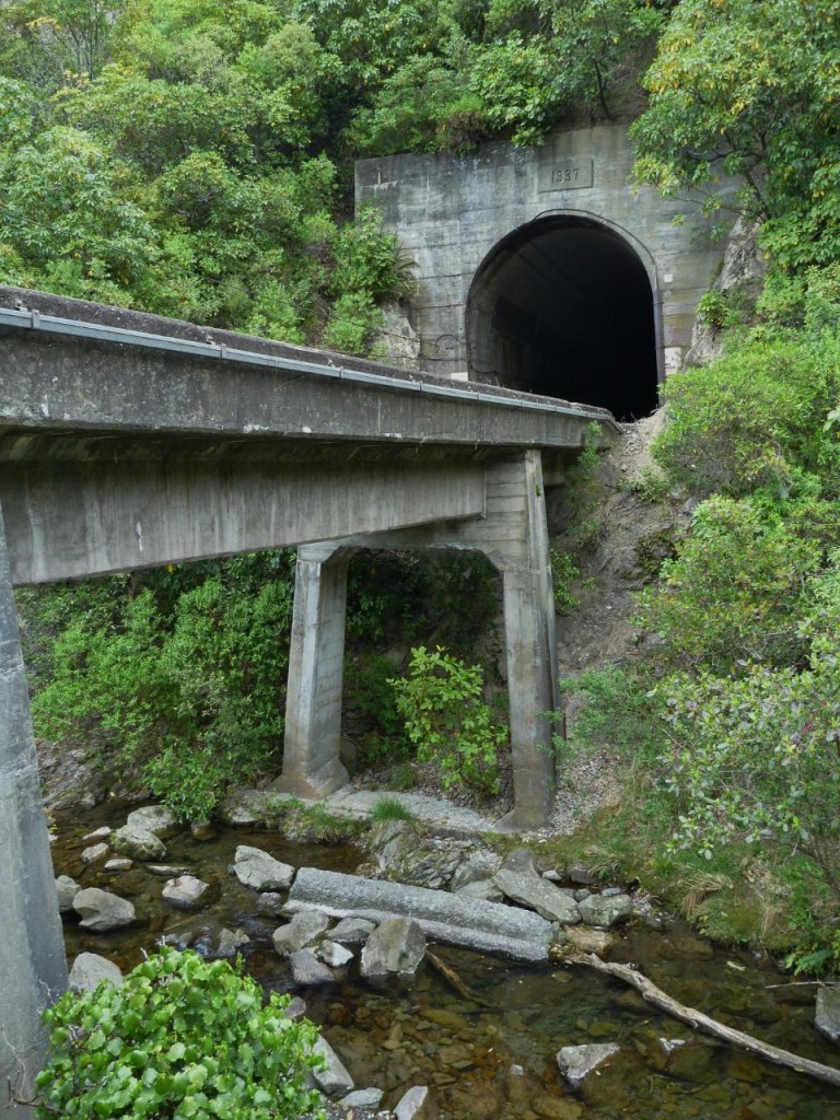 A very cool railroad trestle and tunnel. 