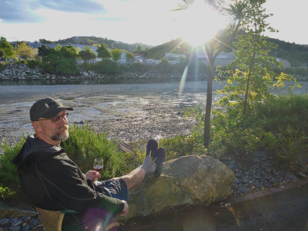 Watching the sunset at low tide with a good Pinot. 