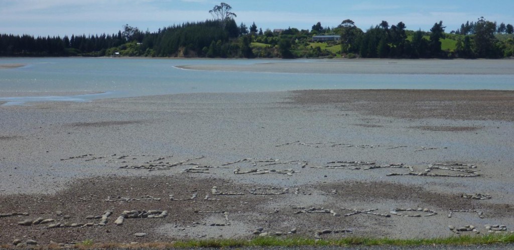 This is cool - the low tide exposes words that people have spelled from rocks. 