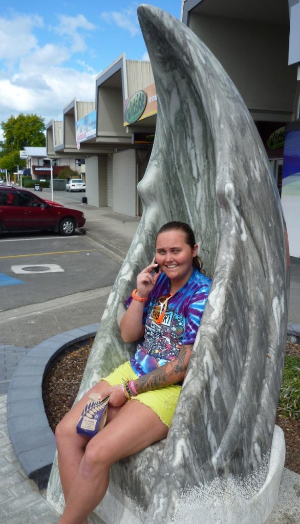 A marble seat in downtown Motueka. 
