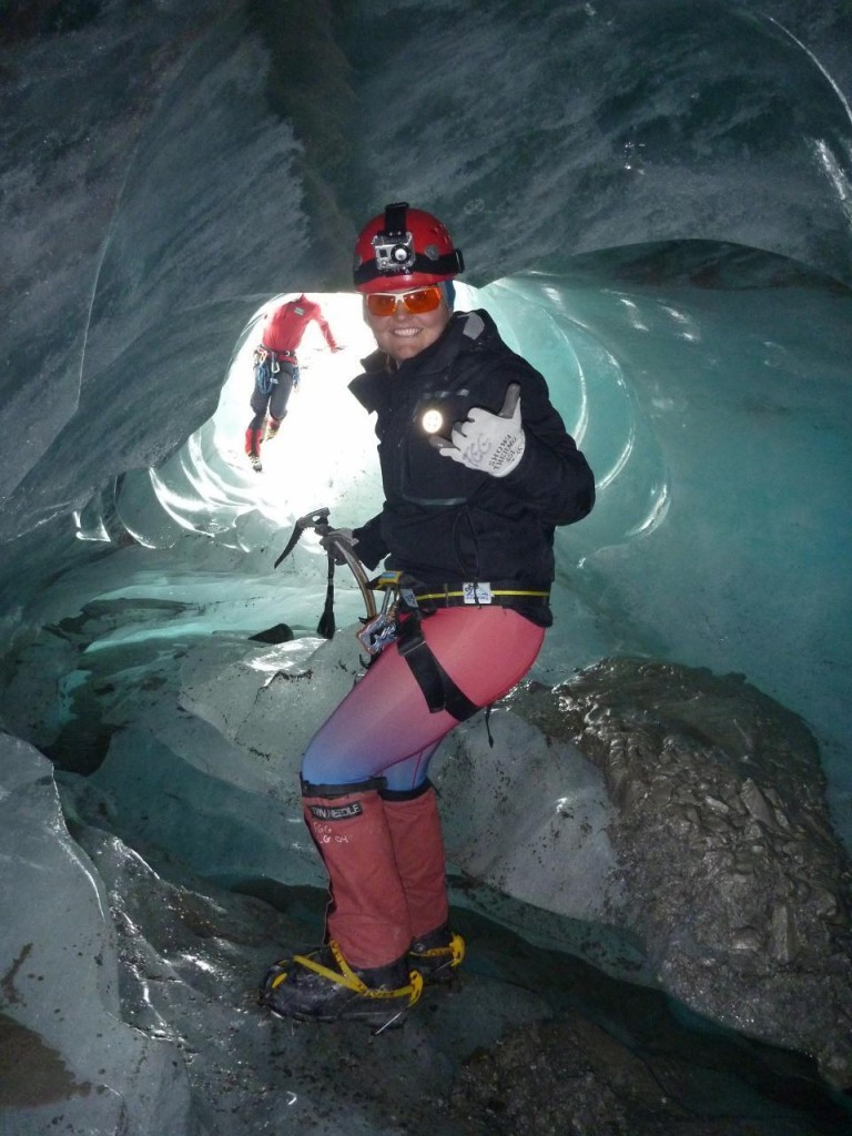 A recently discovered ice tunnel by our guide. 