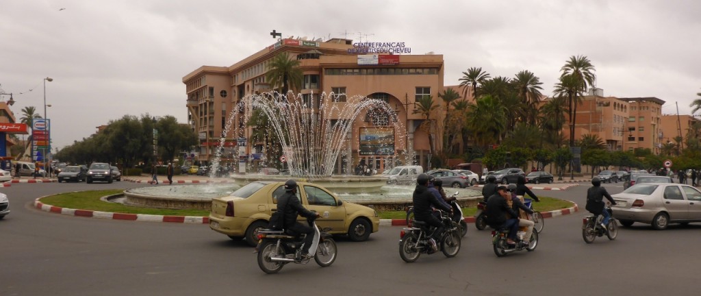 New town Marrakech. The moped drivers are ridiculous and don't follow any traffic rules, if there are any.
