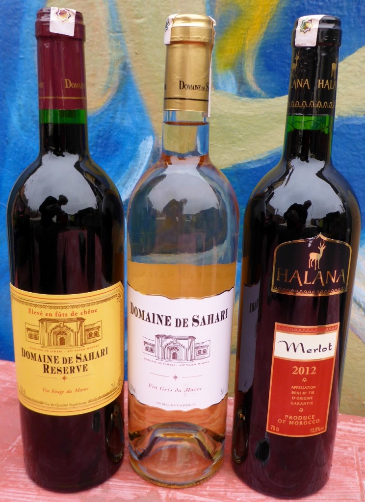 We walked several miles to the Azima Market to look for wine. While picking out a bottle of French wine a lady asked us why not Moroccan wine. We did not know that there was local wine. She managed a local restaurant and selected for us 3 of her favorite wines. They were about $ US 8 each. us