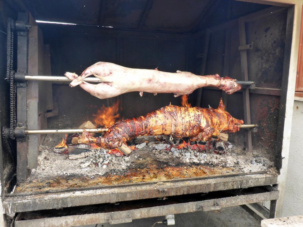 All through Croatia we have seen a suckling pig on a spit. The top is a lamb. 
