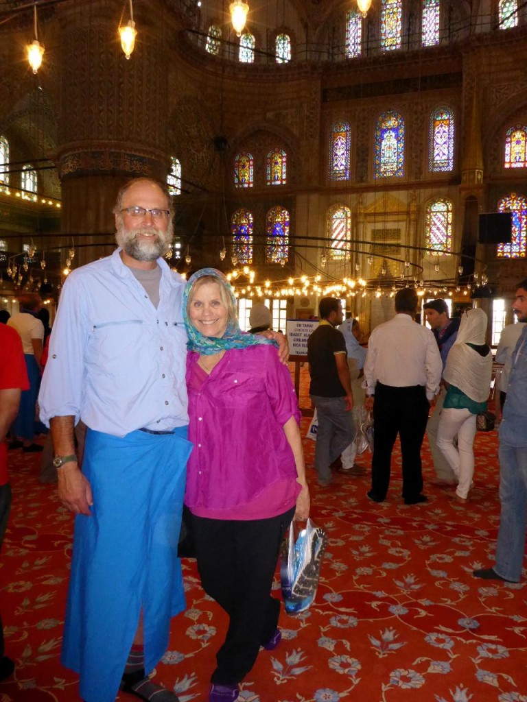 My sister Tish and I inside the Blue Mosque. 