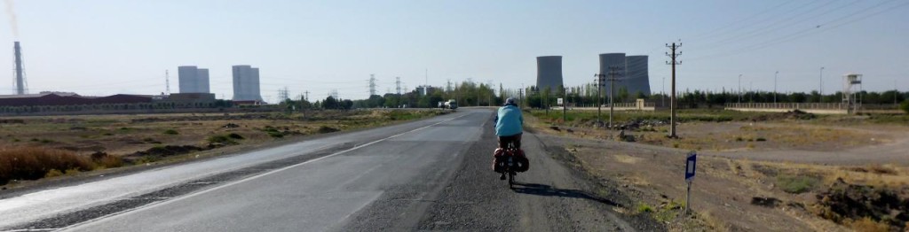 Riding by a power plant. 