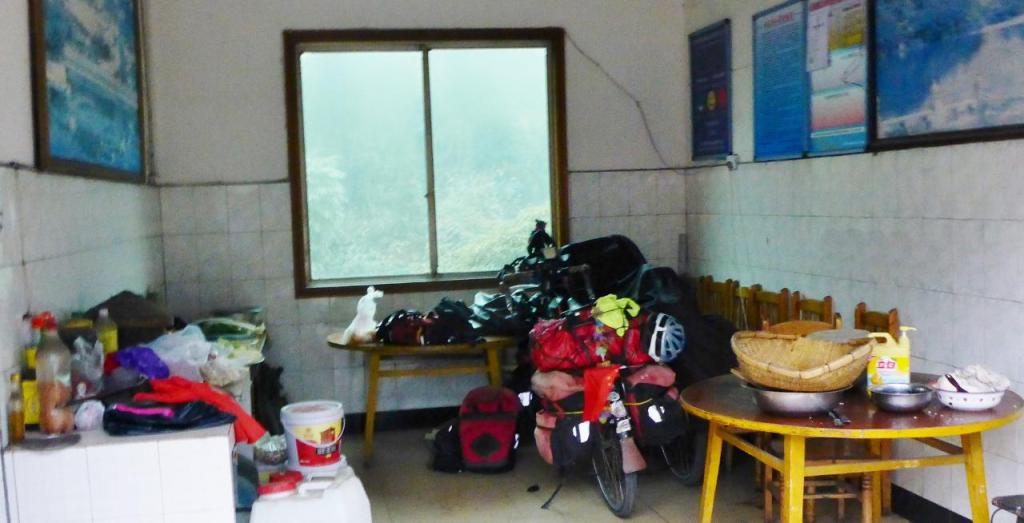 Stored our bikes in a kitchen for the night. 