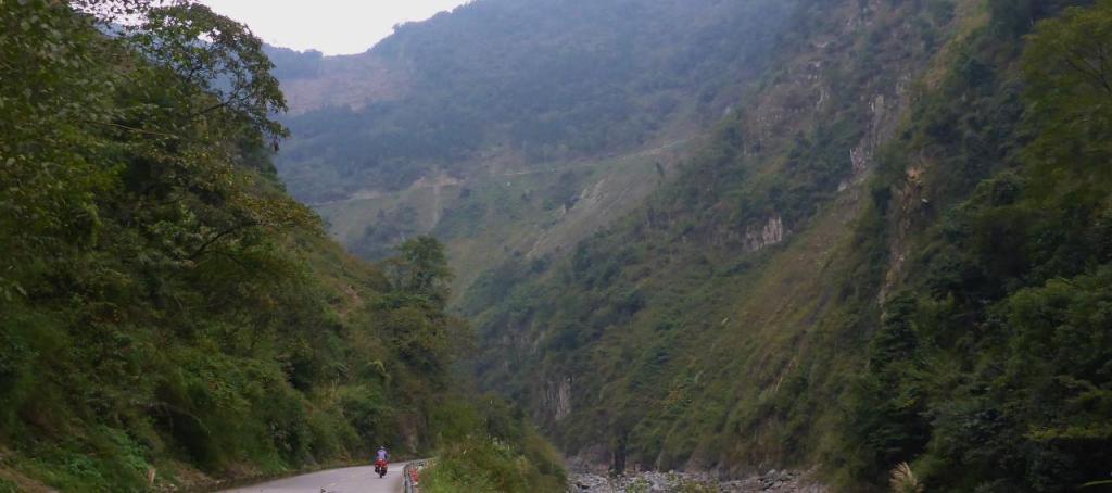 Riding in a huge river gorge. 