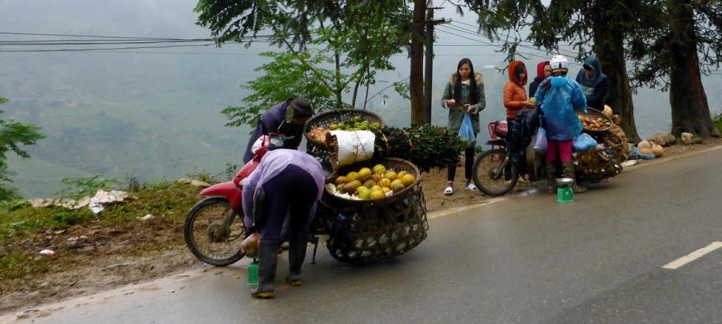 Selling fruit and vegetables from the road. 