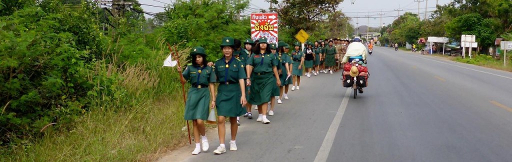 Local school kids marching through town. 