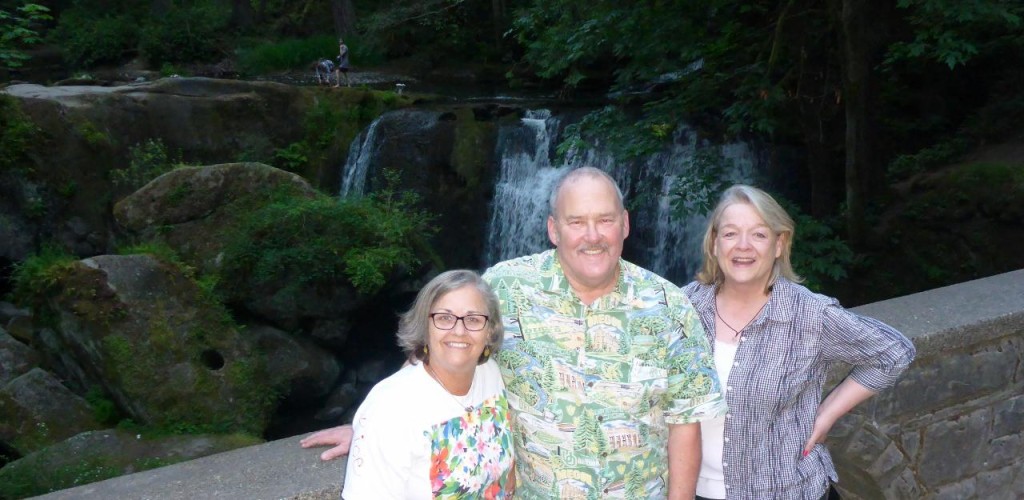 A waterfall in Bellingham, Washington with Andee's brother Greg and our host for the night Beth. 