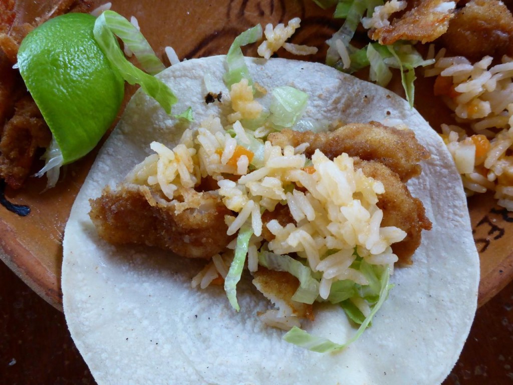 We like to order shrimp and make our own tacos. Fresh tortillas are served with every meal. 