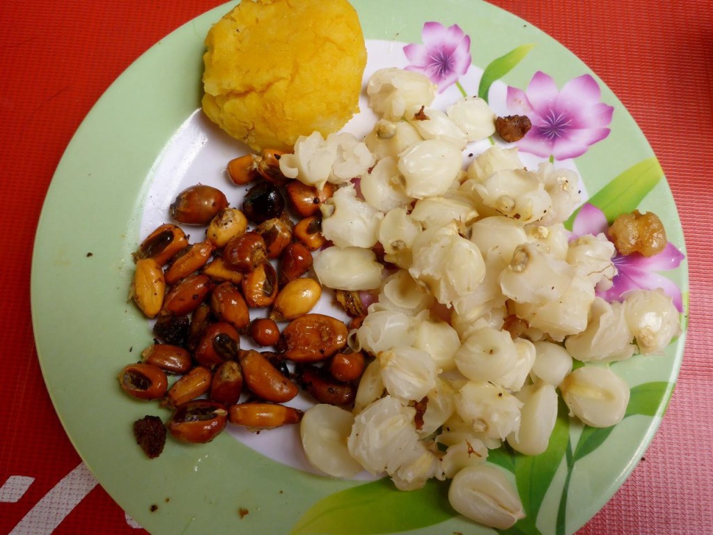 This was the best part - two types of cooked corn kernels and a maize tortilla. 