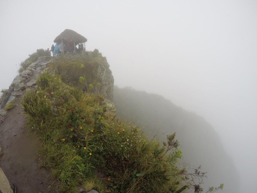 There is a small hut at the top. 