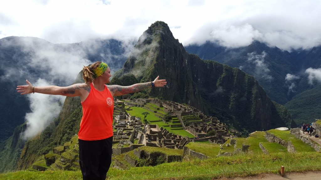 What a site! The mountain directly behind Jocelyn is called Huayna Picchu or Young Mountain as opposed to Machu Picchu which is Old Mountain. 