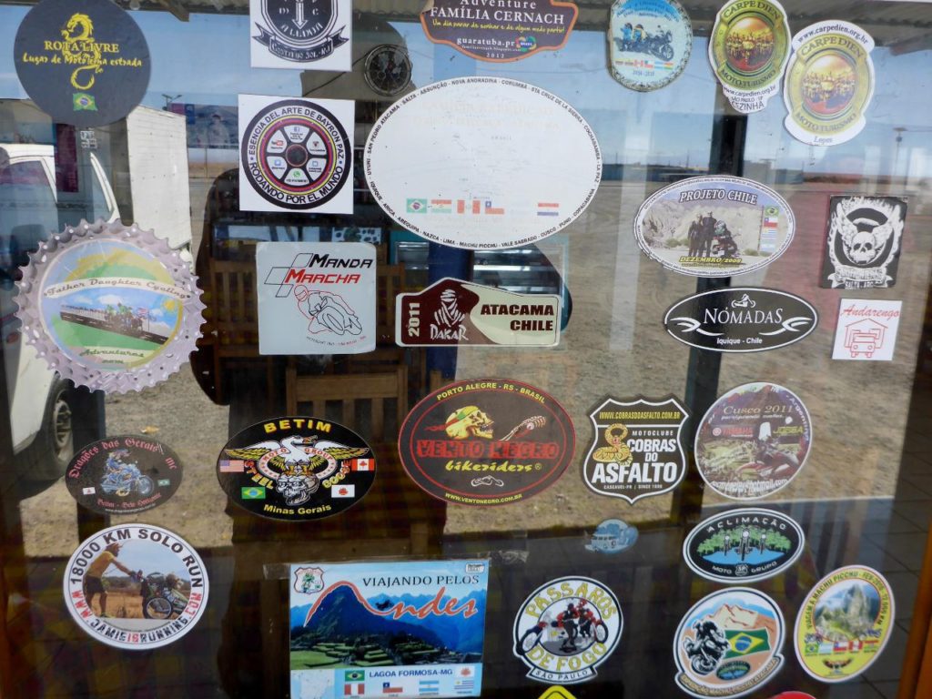 Since Mexico we have stopped in many desert restaurants, of which we have added our fatherdaughtercyclingadventures sticker - middle left. 