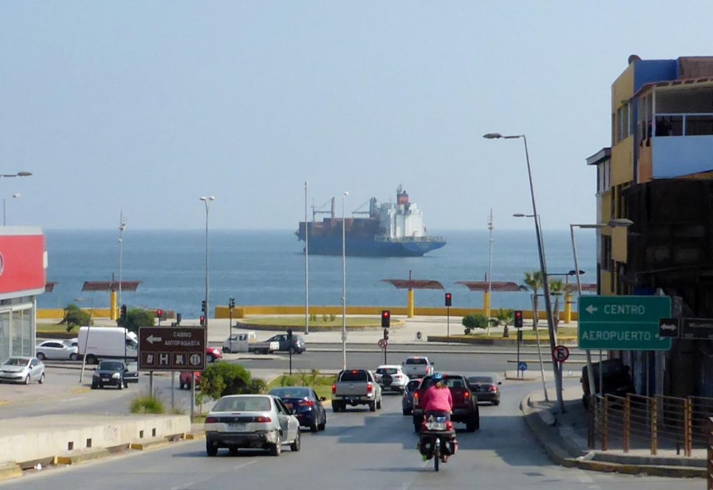 Entering the Chilean port city of Antofagasta. 