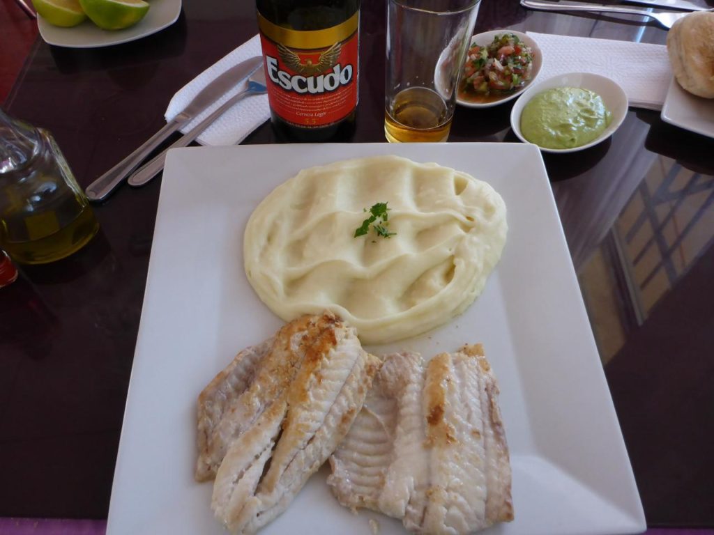 We met a new friend, Luis, who we shared lunch with at a fish restaurant. This delicious fish is called congrio. Along with that we had mashed potatoes. 
