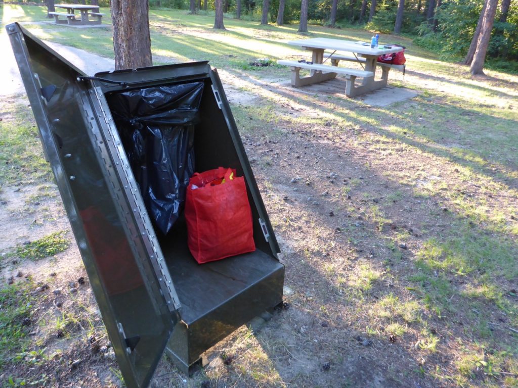 We opened a bear proof trashcan to put our food and cooking stuff inside for the night.