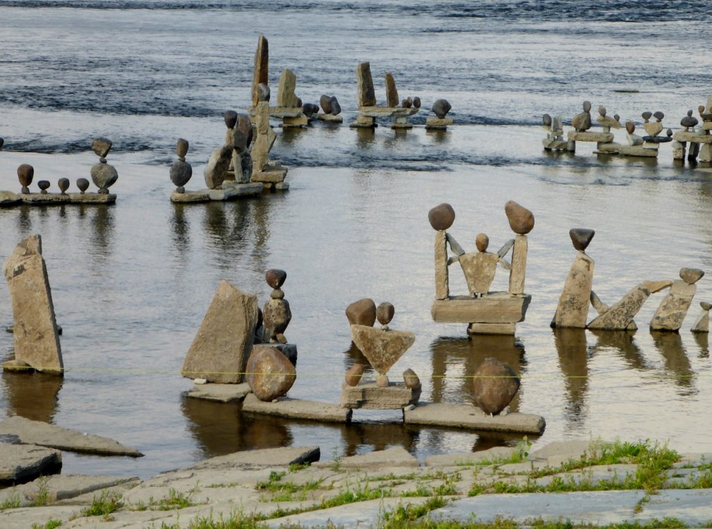 Ottawa Rock Art on the shores of the Ottawa River. These stone sculptors emerge each summer as the river recedes. During the winter they are washed away and then redone every summer.