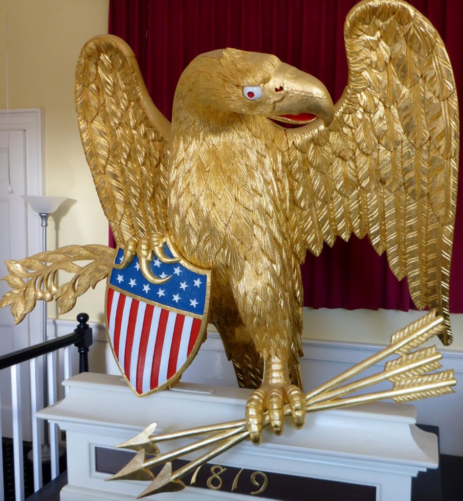 The original eagle carving from 1826 on the first Custom House.